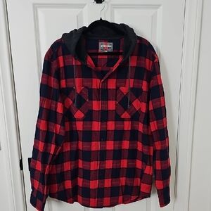 UnionBay Men's Red and Black Buffalo Check Button Down Flannel Hoodie Size XL
